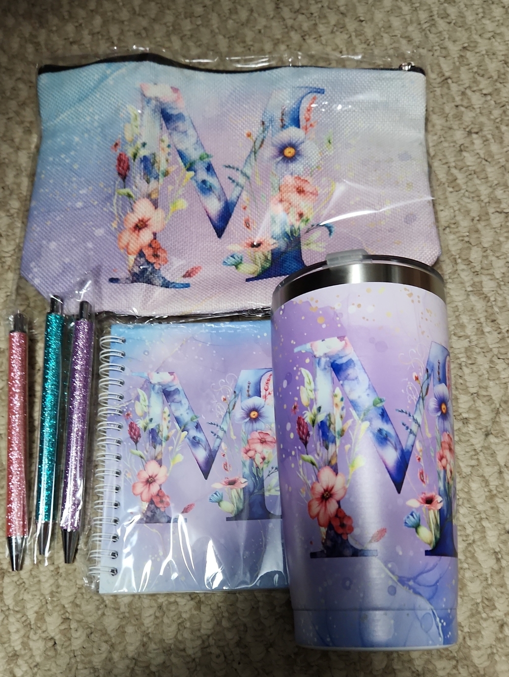 Floral Monogram 'M' Home Office Set - Lavender
